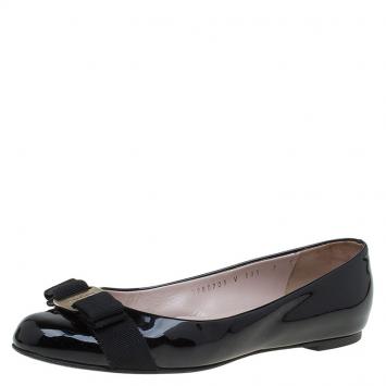 Pre Owned Salvatore Ferragamo Black Patent Varina Ballet Flats Size 37.5