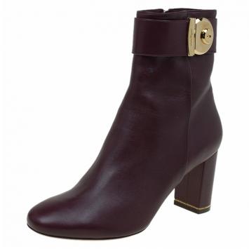 Pre Owned Salvatore Ferragamo Burgundy Leather Fiamma Ankle Boots Size 39.5