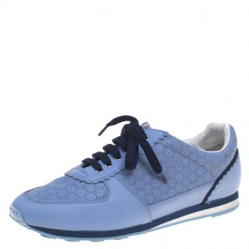 Pre Owned Salvatore Ferragamo Powder Blue Perforated Leather Melina Sneakers Size 39.5