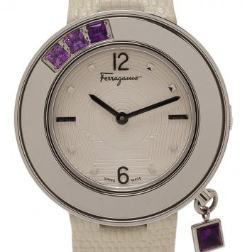 Pre Owned Salvatore Ferragamo White Stainless Steel Gancino Sparkling Women's Wristwatch 36MM