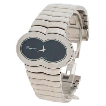 Pre Owned Salvatore Ferragamo Black Stainless Steel Assoluto Womens Wristwatch 40MM