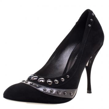 Pre Owned Sebastian Black Studded Suede Pumps Size 39