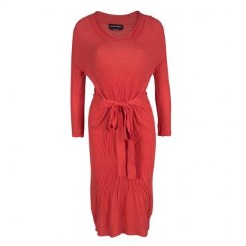 Pre Owned Sonia Rykiel Red Knit Waist Tie Detail Long Sleeve Midi Dress S