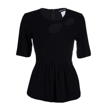 Pre Owned Sonia Rykiel Black Cutout Detail Pleated Short Sleeve Top L