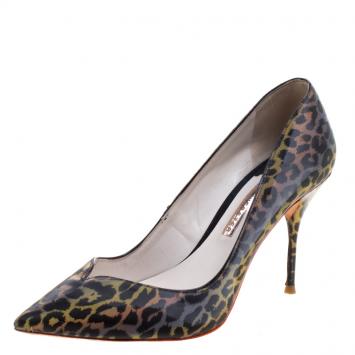 Pre Owned Sophia Webster Multicolor Leopard Print Izzy Holographic Pumps Size 38
