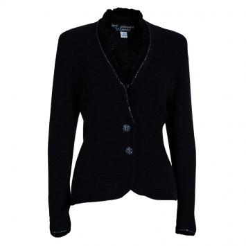 Pre Owned St. John Black Collarless Embellished Blazer M