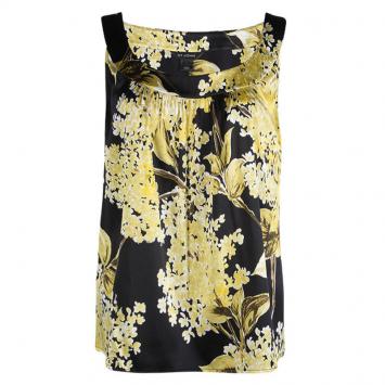 Pre Owned St. John Floral Printed Silk Gathered Sleeveless Top L