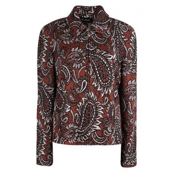Pre Owned St. John Burnt Orange Knit Paisley Jacquard Zip Front Jacket L