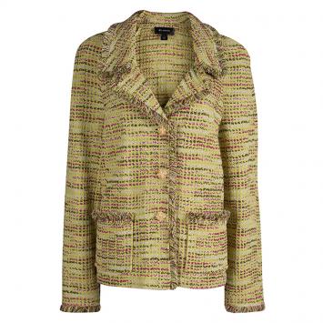 Pre Owned St. John Lime Green Fringed Edge Tweed Jacket XL