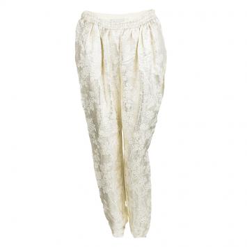 Pre Owned Stella McCartney Cream Silk Floral Lurex Jacquard Christine Pants M