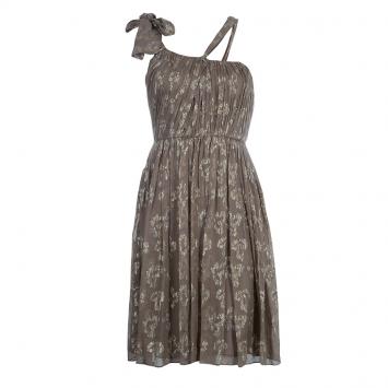 Pre Owned Stella McCartney Brown Lurex Infused Crinkled Silk Cocktail Dress S