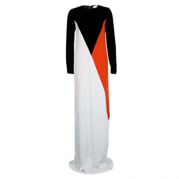 Pre Owned Stella McCartney Colorblock Velvet and Crepe Long Sleeve Maxi Dress S