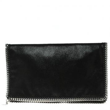 Pre Owned Stella McCartney Black Faux Leather Falabella Fold Over Clutch