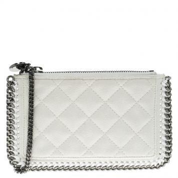 Pre Owned Stella McCartney Off White Quilted Faux Leather Falabella Coin Pouch
