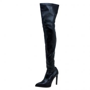 Pre Owned Stella McCartney Black Faux Leather Abbey Over The Knee Boots Size 40 