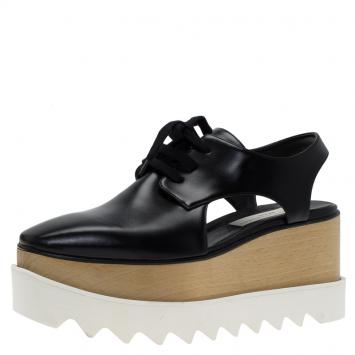 Pre Owned Stella McCartney Black Faux Leather Elyse Cut-Out Derby Size 36