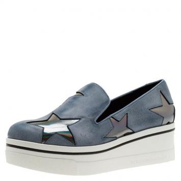 Pre Owned Stella McCartney Grey Leather Binx Star Slip-On Platform Sneakers Size 36