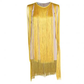 Pre Owned Stella McCartney Beige Contrast Fringe Detail Sleeveless Tunic S