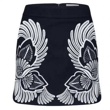 Pre Owned Stella McCartney Navy Blue Wool Cashmere Axelle Embroidered Skirt M