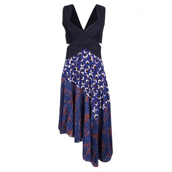 Pre Owned Stella McCartney Printed Silk Plisse Bottom Asymmetric Backless Dress S