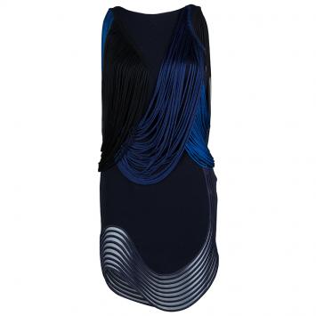 Pre Owned Stella McCartney Blue And Black Ombre Fringed Dress S
