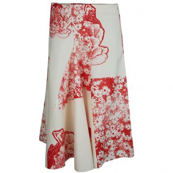 Pre Owned Stella McCartney Cream Silk Floral Printed A-Line Skirt M