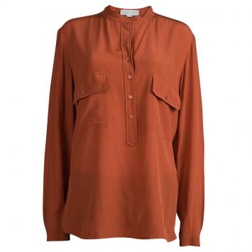 Pre Owned Stella McCartney Brick Orange Long Sleeve Silk Blouse L