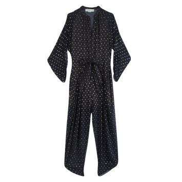 Pre Owned Stella McCartney Navy Blue Metallic Clip Dot Long Sleeve Jumpsuit M