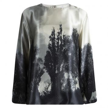 Pre Owned Stella McCartney Grey Printed Silk Long Sleeve Top L
