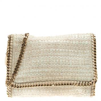 Pre Owned Stella McCartney Light Beige Woven Glitter Fabric Falabella Shoulder Bag