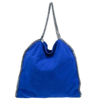 Pre Owned Stella McCartney Blue Suede Falabella Embossed Faux Shoulder Bag