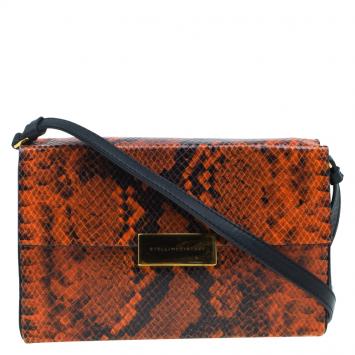 Pre Owned Stella McCartney Orange Faux Python Mini Beckett Crossbody Bag