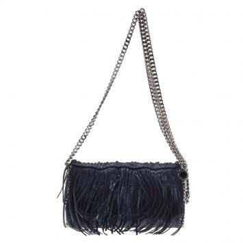 Pre Owned Stella McCartney Metallic Blue Faux Leather Falabella Crossbody Bag