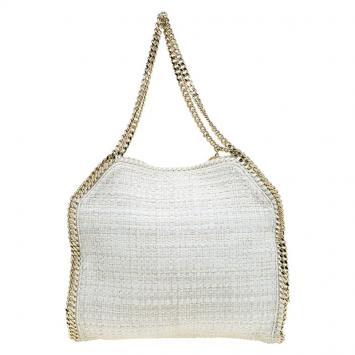 Pre Owned Stella McCartney Beige Woven Glitter Fabric Small Falabella Tote