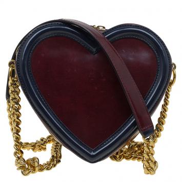 Pre Owned Stella McCartney Burgundy/Black Faux Leather Sailor Heart Crossbody Bag