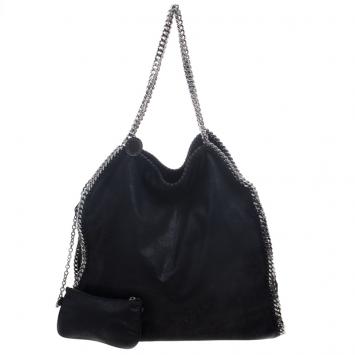 Pre Owned Stella McCartney Black Faux Leather Falabella Tote