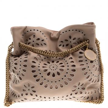 Pre Owned Stella McCartney Beige Faux Leather Eyelet Noma Bucket Bag