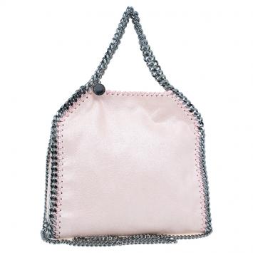 Pre Owned Stella McCartney Metallic Pink Faux Leather Mini Falabella Tote Bag