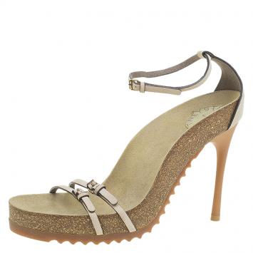 Pre Owned Stella McCartney Beige Cork Double Buckle Strap Sandals Size 38