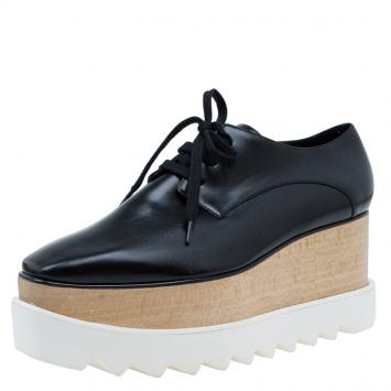Pre Owned Stella McCartney Black Faux Leather Elyse Platform Derby Size 36.5
