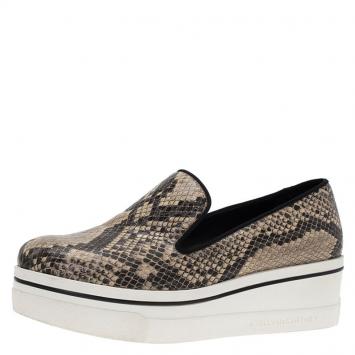 Pre Owned Stella McCartney Grey Faux Python Creeper Platform Sneakers Size 38