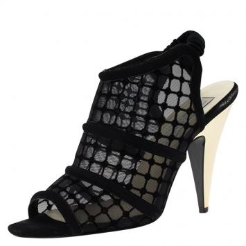 Pre Owned Stella McCartney Black Faux Suede and Mesh Slingback Sandals Size 37.5