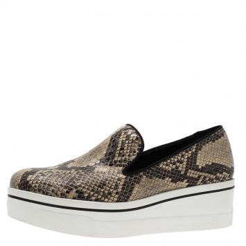 Pre Owned Stella McCartney Beige Faux Python Platform Slip On Sneakers Size 40