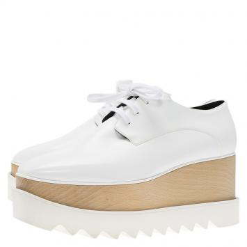 Pre Owned Stella McCartney White Faux Leather Elyse Platform Derby Size 38