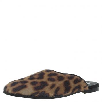 Pre Owned Stella McCartney Leopard Print Faux Fur Mules Size 35