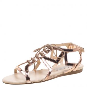 Pre Owned Stella McCartney Rose Gold Faux Leather Star Cut Out Lace Up Sandals Size 39