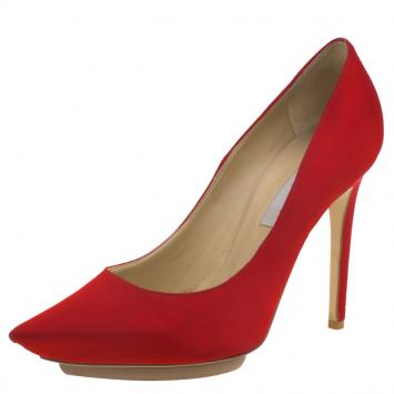 Pre Owned Stella McCartney Red Satin Pointed Toe Pumps Size 37.5