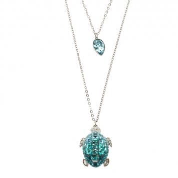Pre Owned Swarovski Blue Crystal Turtle Pendant Layered Necklace