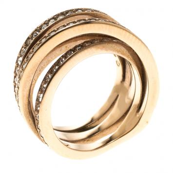Pre Owned Swarovski Crystal Studded Rose Gold Tone Fancy Band Ring Size 52