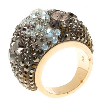 Pre Owned Swarovski Crystal Studded Gold Tone Ring Size 52